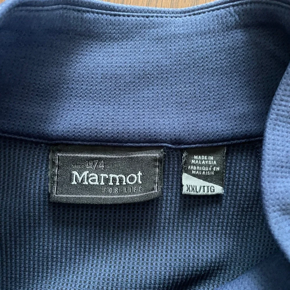 Marmot Pullover Mens XXL Blue Yellow 1/4 Zip Grid Fleece Pocket Gorpcore SCC-569